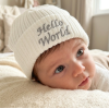 KW106: Baby Embroidered Hello World Knitted Hat (Newborn -3 Months)